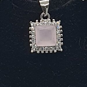 Silver 92.5 Pink Stone Pendant Set