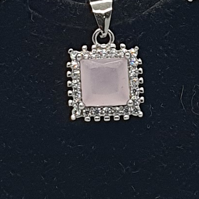 Silver 92.5 Pink Stone Pendant Set - Image 2