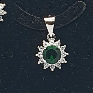 Silver 92.5 Green Stone Ladies Pendant Set