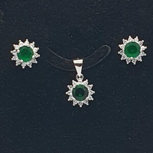 Silver 92.5 Green Stone Ladies Pendant Set