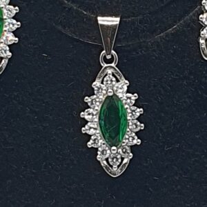 Silver 92.5 Green Stone Fancy Pendant Set