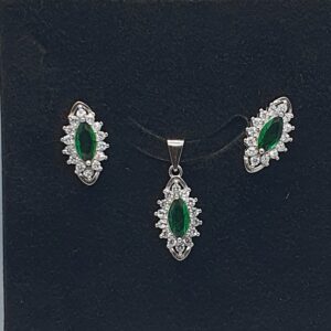 Silver 92.5 Green Stone Fancy Pendant Set