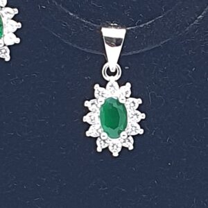 Silver 92.5 Green Stone Pendant Set