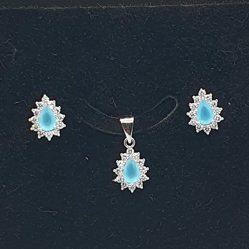 Silver 92.5 Light Blue Pendant Set