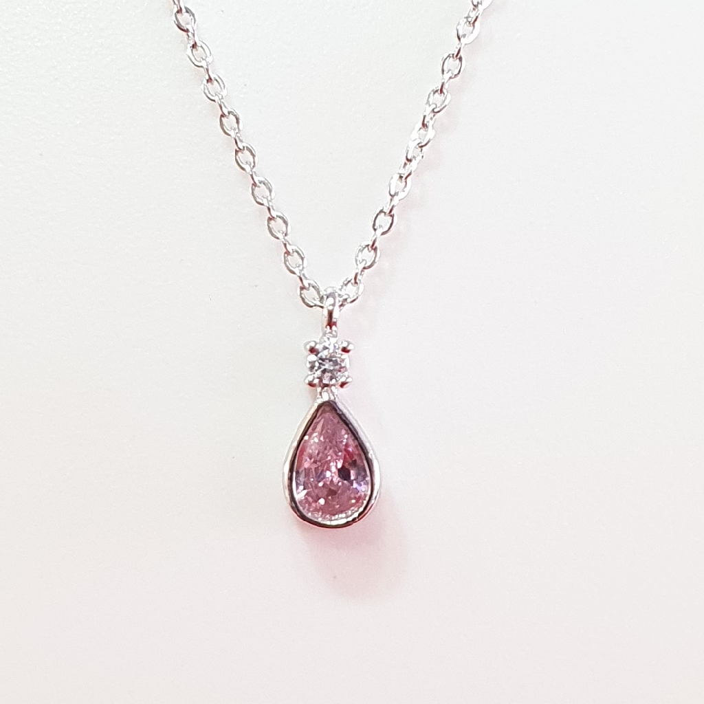 Silver 92.5 Pink Diamond Chain Pendant - Image 3