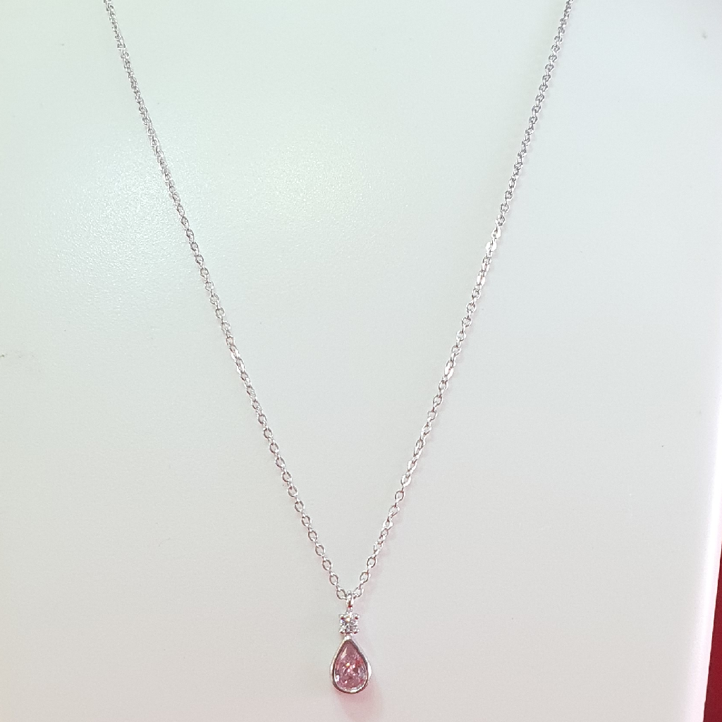 Silver 92.5 Pink Diamond Chain Pendant - Image 2