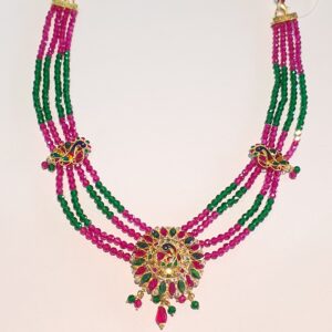 18.k Green And Red Moti Ma Peacock Design Necklace
