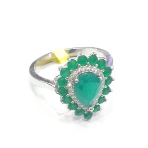 Silver 92.5 Green Diamond Ring