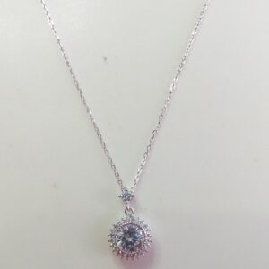 Silver 92.5 Fancy White Diamond Pendant Chain