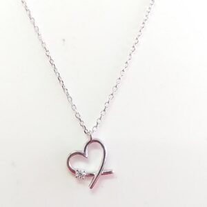 Silver 92.5 White Diamond Heart Shape Pendant Chain