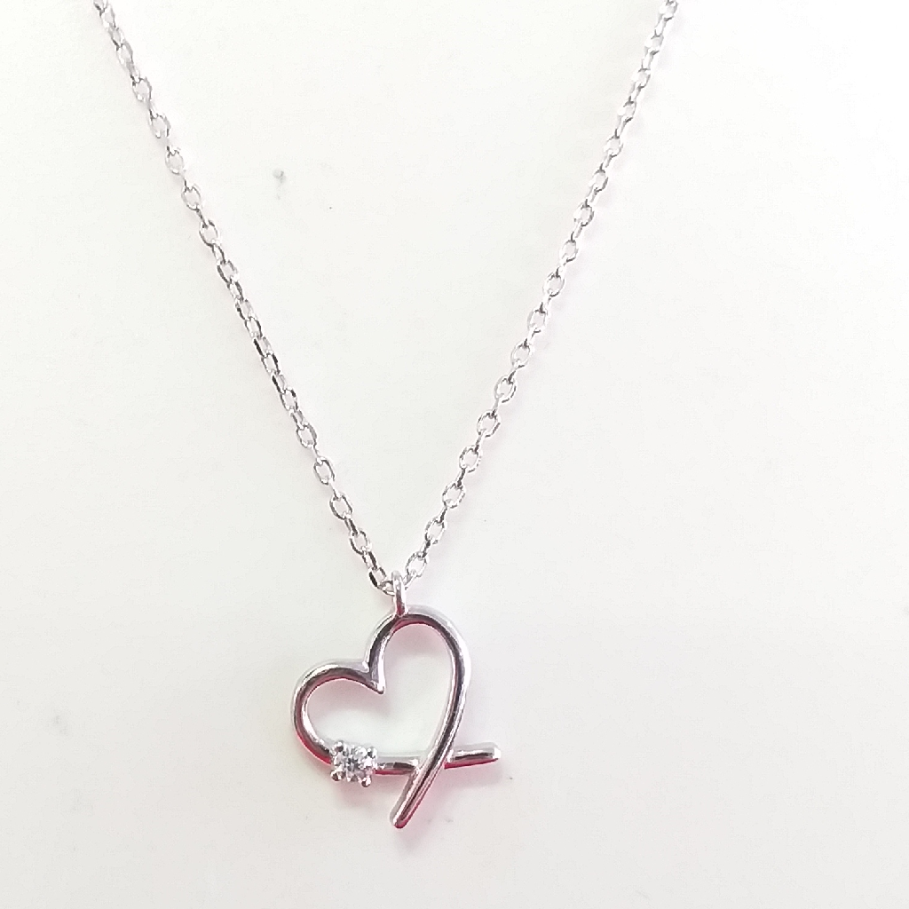 Silver 92.5 White Diamond Heart Shape Pendant Chain - Image 2