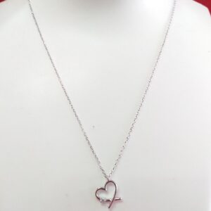 Silver 92.5 White Diamond Heart Shape Pendant Chain