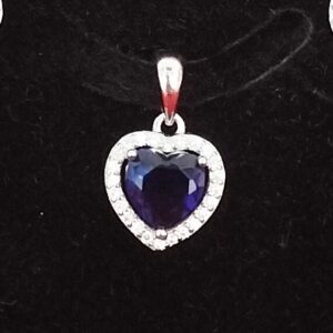 92.5 Silver Blue Diamond Heart Shape Pendant Set