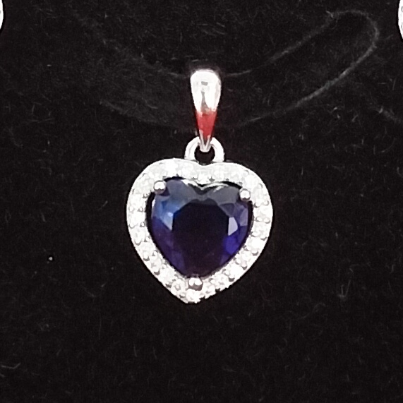 92.5 Silver Blue Diamond Heart Shape Pendant Set - Image 2