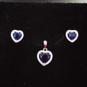 92.5 Silver Blue Diamond Heart Shape Pendant Set