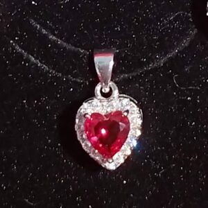 92.5 silver red diamond heart shape pendant set