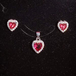 92.5 silver red diamond heart shape pendant set