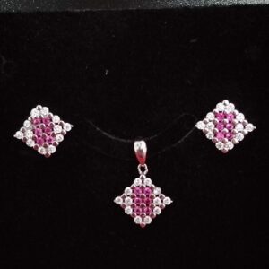 92.5 silver pink and white diamond pendant set