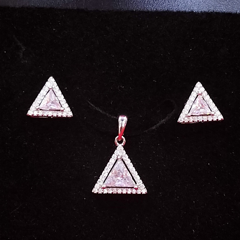 92.5 Silver White Diamond Fancy Ladies Pendant Set
