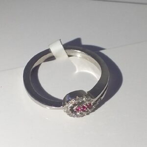 92.5 Silver Pink And White Diamonds Ring