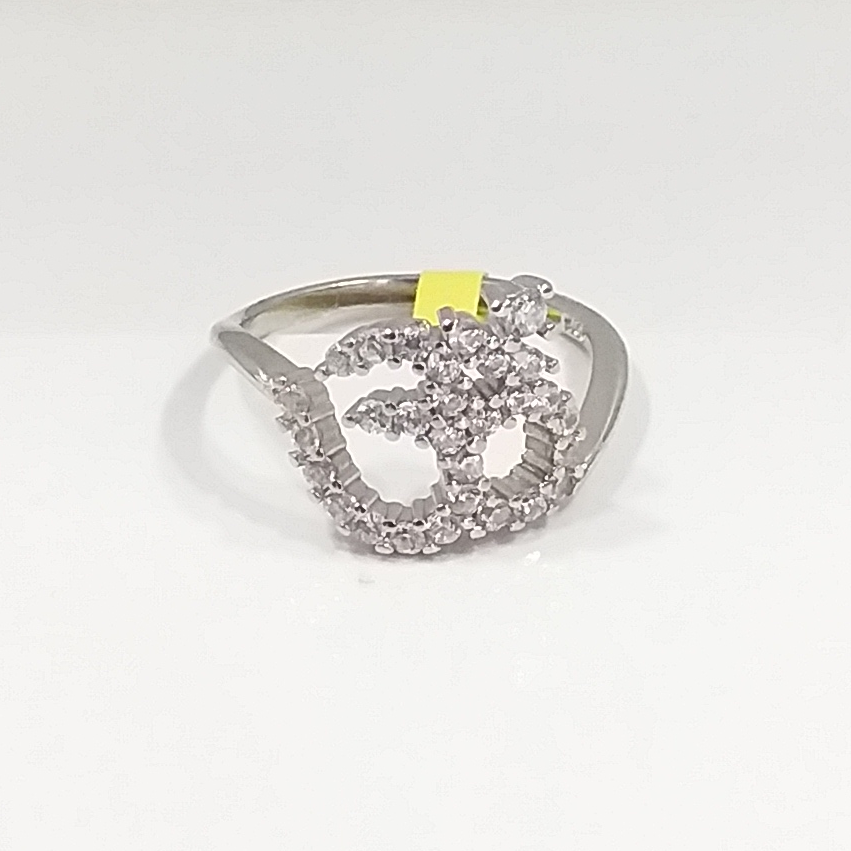 92.5 Silver Om Design Diamond Ring