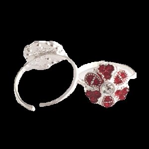 Silver Red And White Diamond Fancy Design Toe Rings