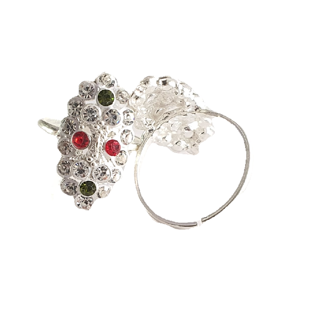 Silver Red And Green Diamond Fancy Toe Rings