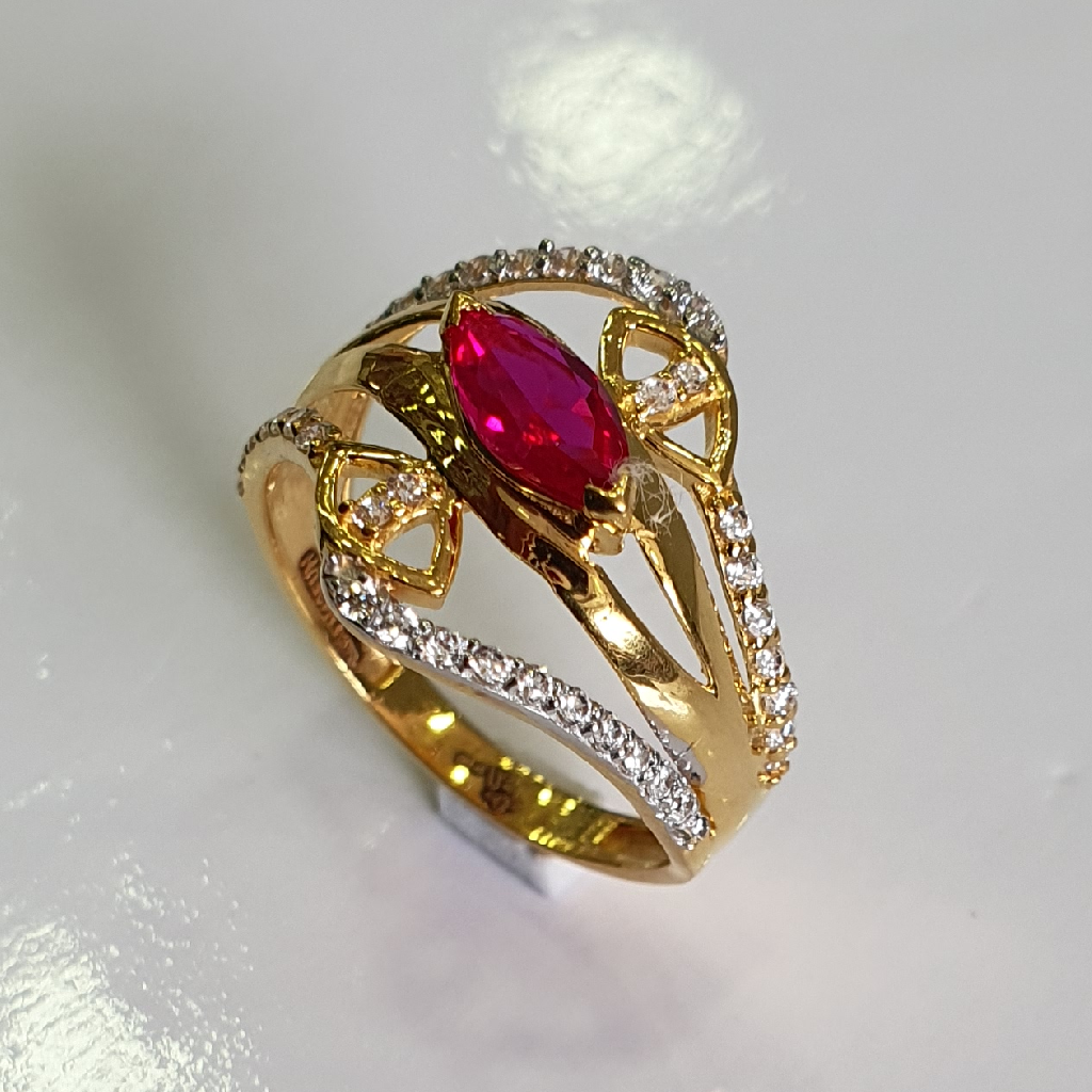 22k 91.6 Gold Pink stone diamond fancy design ring