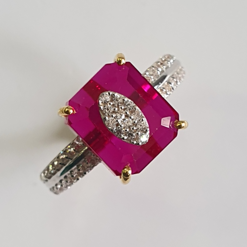 22k gold pink stone diamond fancy ring - Image 2
