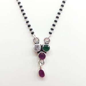 Silver 92.5 Red Green White Diamond Fancy Mangalsutra