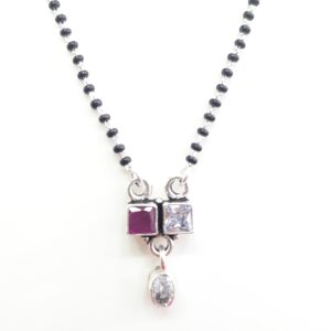 Silver 92.5 Red And White Diamond Fancy Mangalsutra