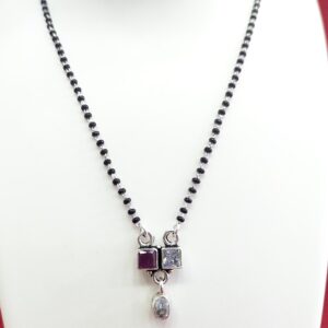 Silver 92.5 Red And White Diamond Fancy Mangalsutra