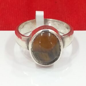 Silver tiger stone gents ring