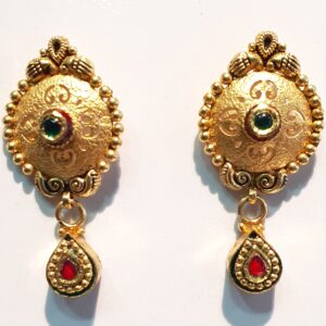 916 Gold red and green antique earrings