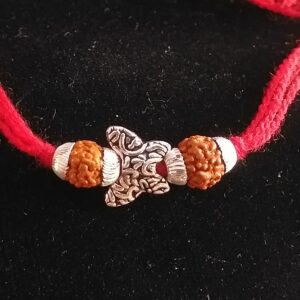 Silver rudraksh & butterfly design rakhi