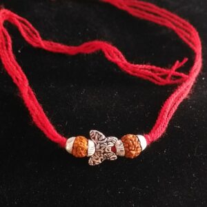 Silver rudraksh & butterfly design rakhi