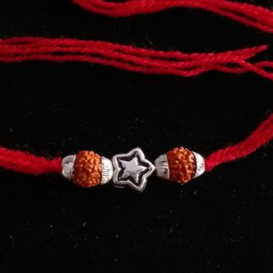 Silver Vertical rudraksh & star Broach rakhi