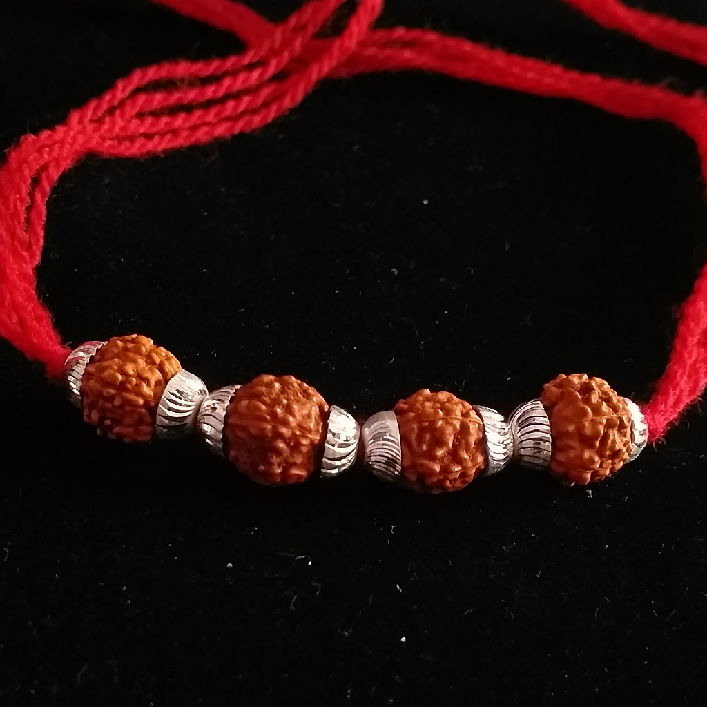 Silver FOUR Rudraksh Rakhi - Image 2