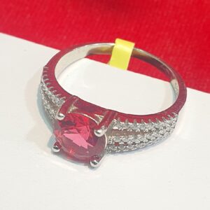 92.5 Silver Maroon And White Diamonds Fancy Ring