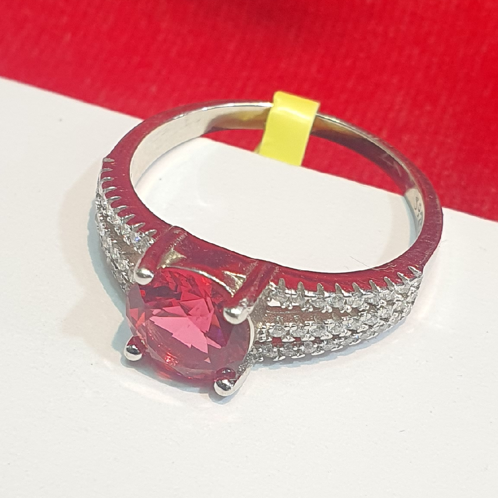 92.5 Silver Maroon And White Diamonds Fancy Ring - Image 2