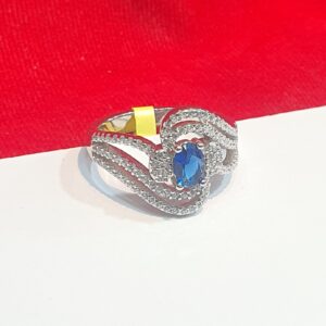 92.5 Silver Blue And White Diamonds Fancy Design Ring