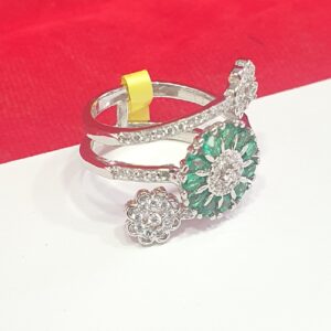 92.5 Silver White And Green Diamond Ring For Women