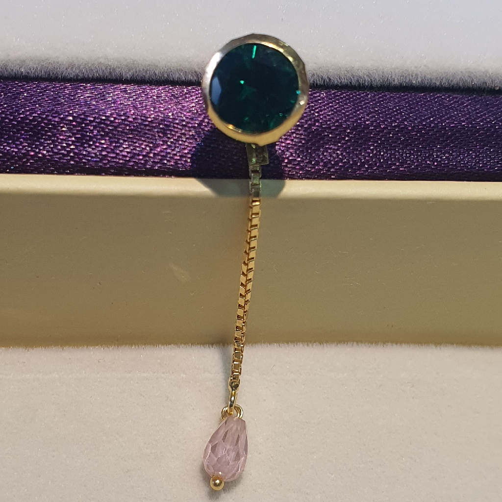 91.6 Green & Pink Stone Daily Wear Earrings - Image 2