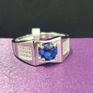 925 Blue Diamond Fancy Design Gents Ring