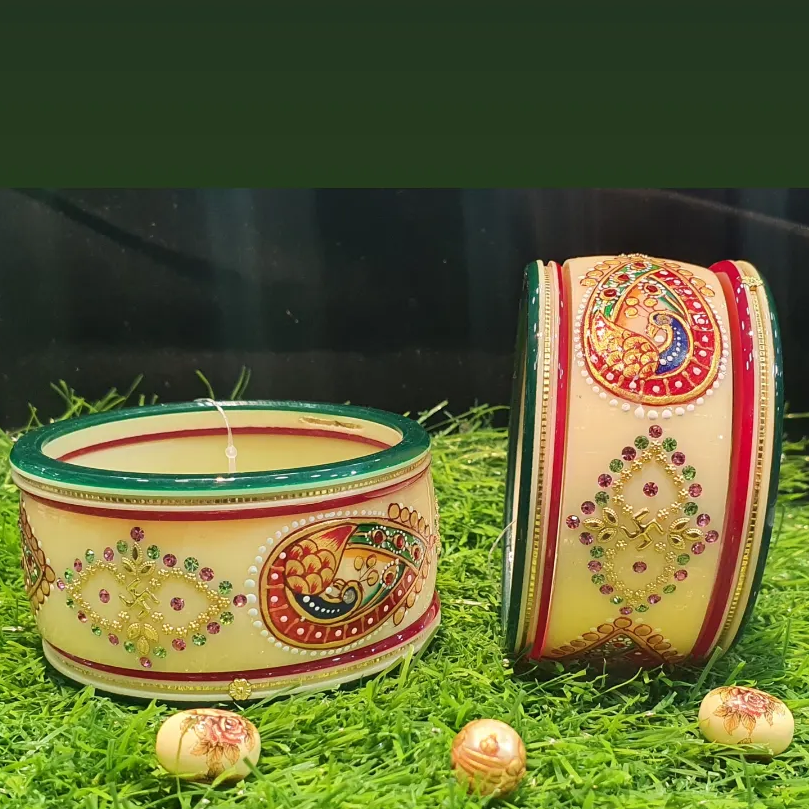 GOLD BANGLES GREEN WHITE MARRIAGE CHUDA