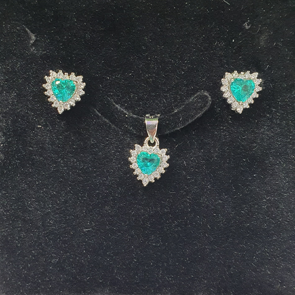 925 Silver Navy Blue Stone Pendant Set