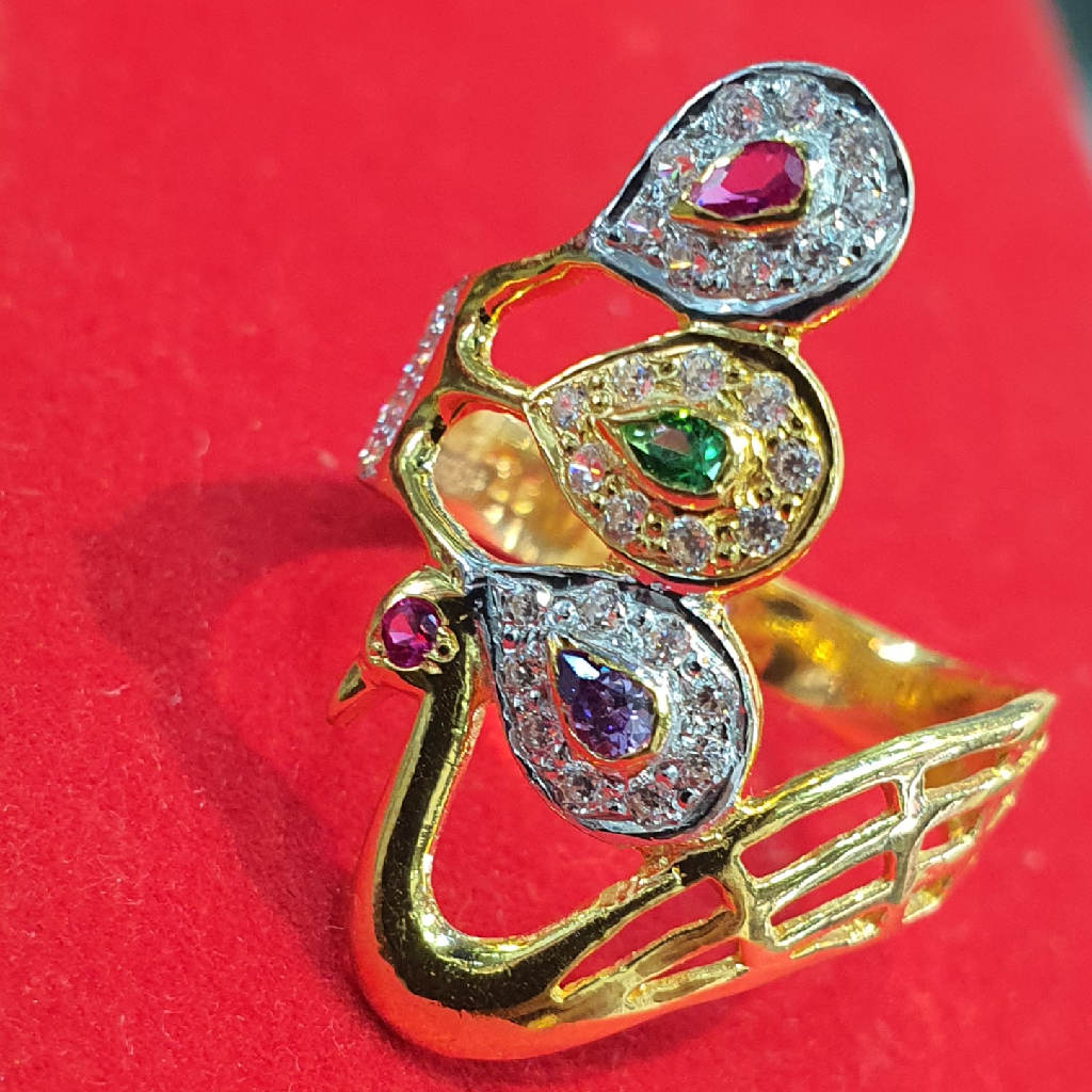 22K 91.6 Gold Peacock Mini Diamond Fancy Ring - Image 3