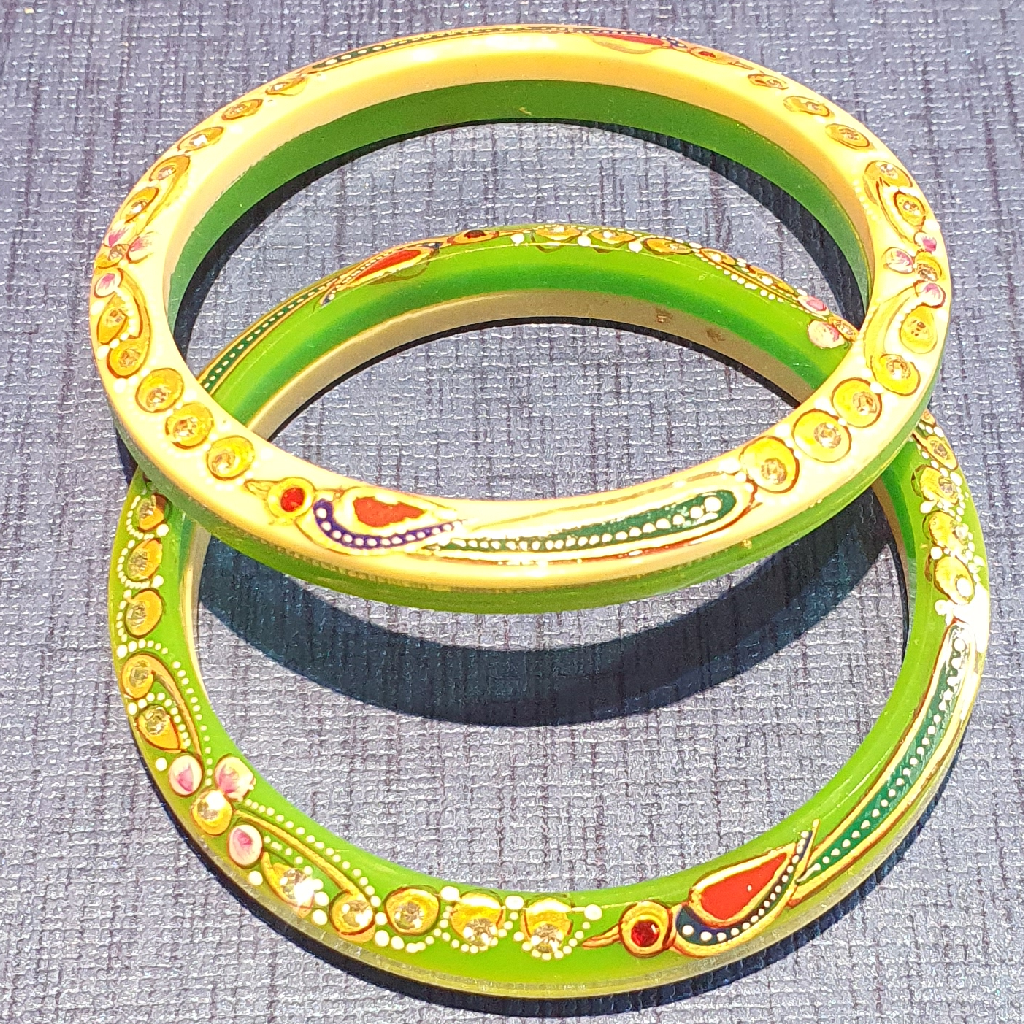 Gold Green And White Peacock Design Chudi - Image 2