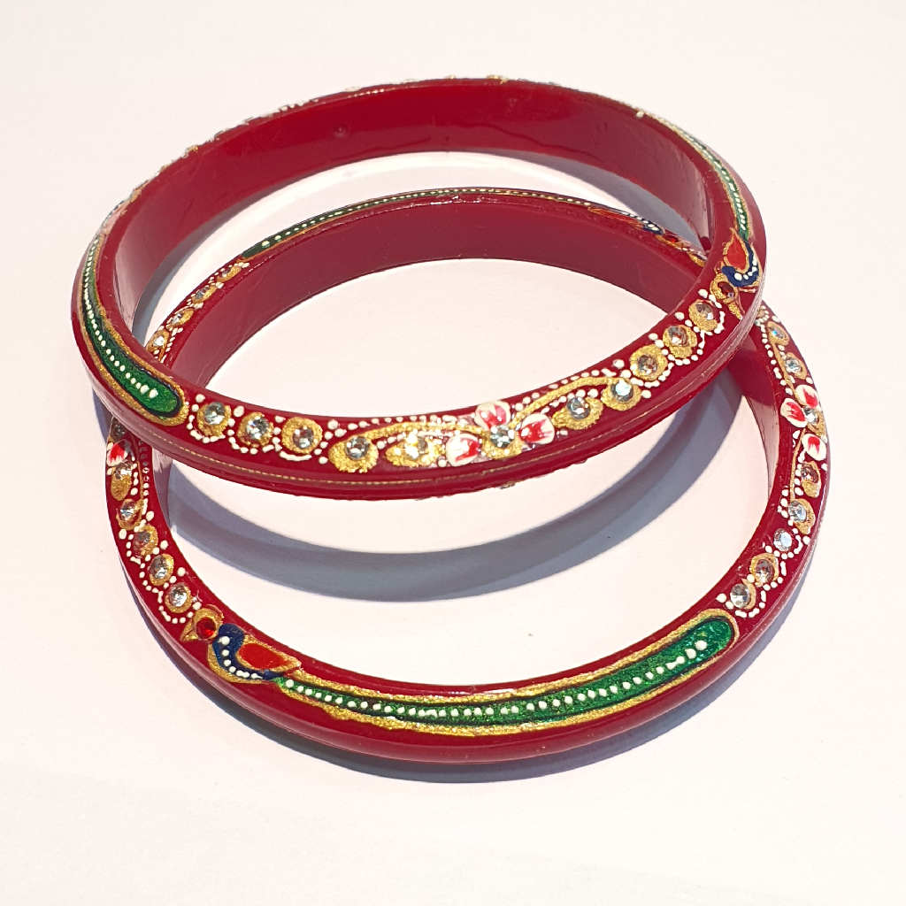 Gold red colour peacock design bangles - Image 2