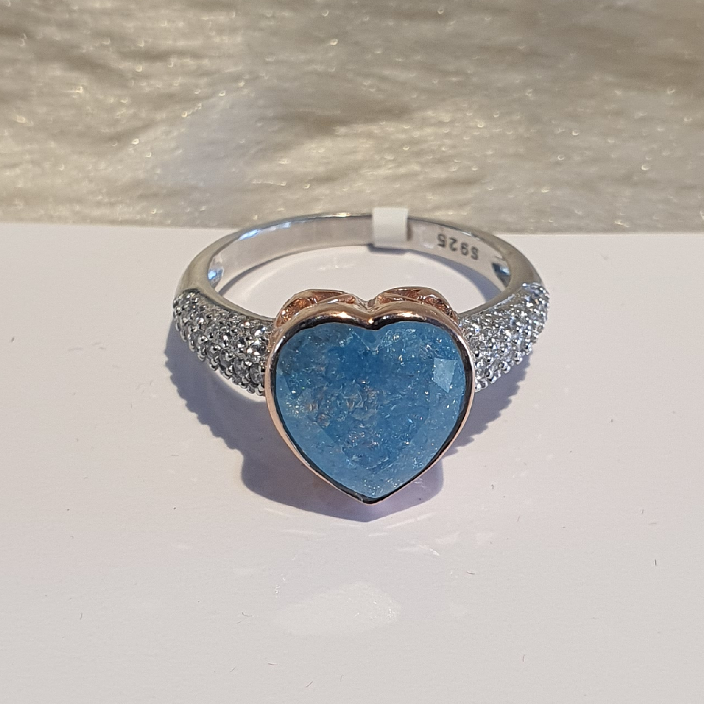 925 silver bluestone heart shape ladies ring